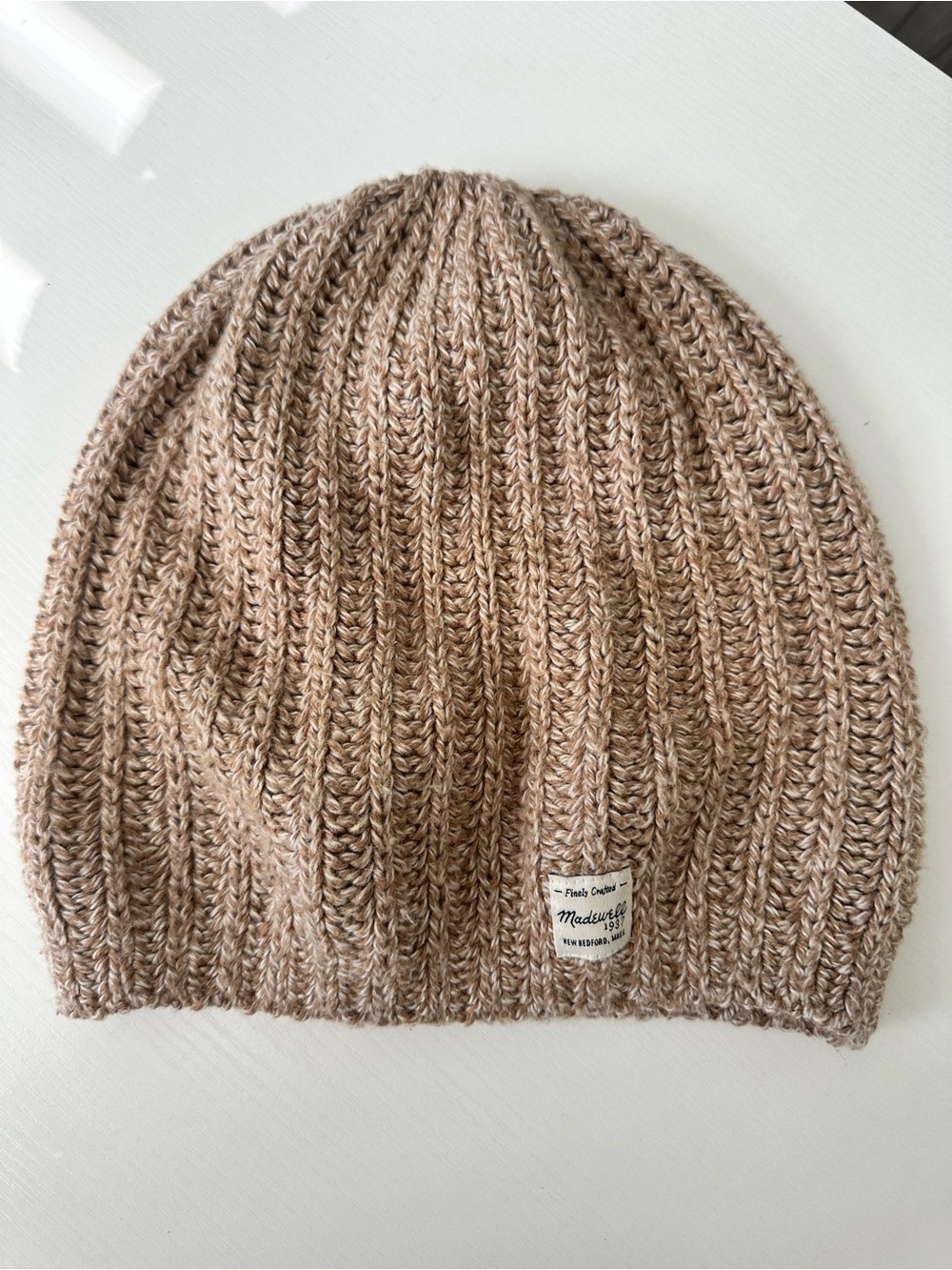 Madewell 1937 Ribbed Knit Beanie Hat Blush Oatmeal Marled One Size